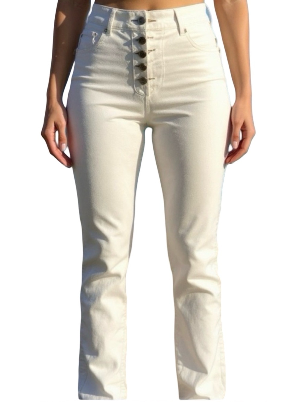 Women's White High Waist Button Pants 3/26 Rewash